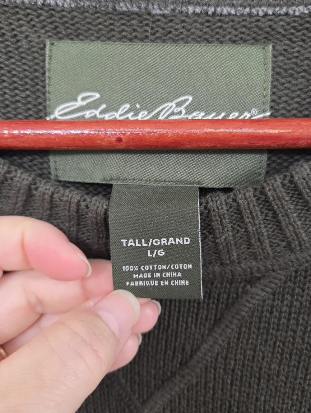 Eddie Bauer Mens Large Tall Green Pullover Crewneck Sweater Outdoor Hiking - Picture 3 of 6